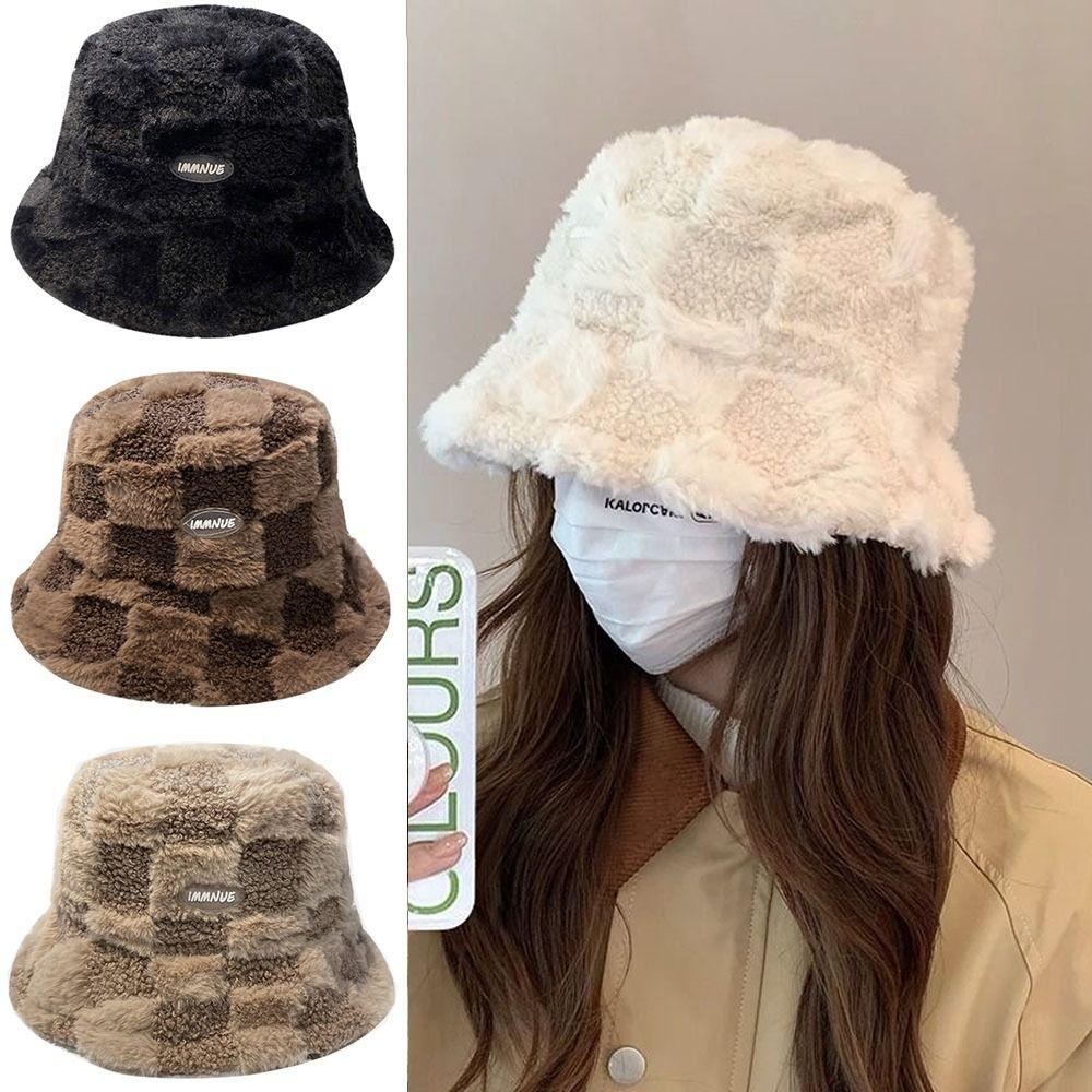 Soft Lamb Winter Bucket Hat Keep Warm Skull Hat Casual Plush Fisherman Hat Outdoor