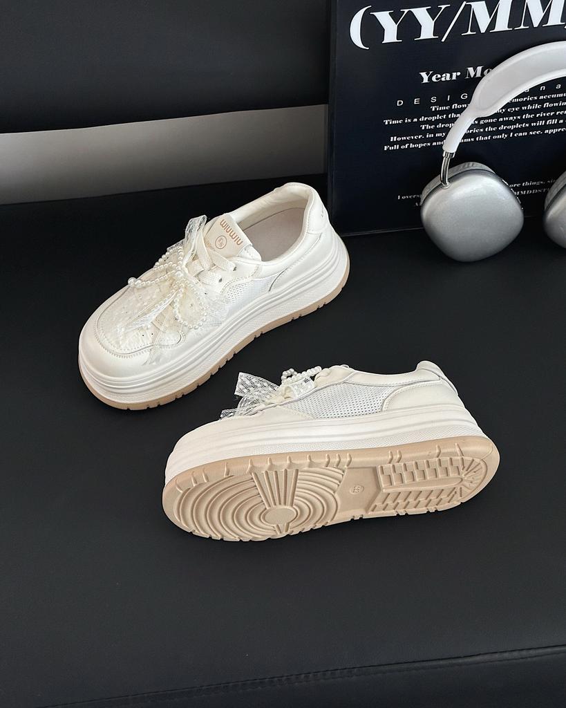 Leather Mesh Breathable Little White Shoes Women's 2025 Summer New Lightweight Thick-soled Heightening Korean Version of Versatile Casual Sports Shoes