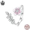 S925 Sterling Silver Gradient Pink Cherry Blossom Adjustable Ring for Women