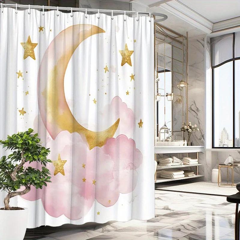 Dreamy Moon and Stars Shower Curtain - Water-Resistant, Easy to Clean, Adds a Magical and Serene Touch to Your Bathroom Decor