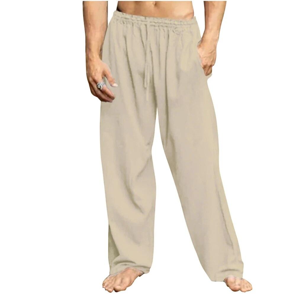 Мужские хлопковые льняные свободные брюки мужские летние повседневные однотонные брюки брюки большого размера