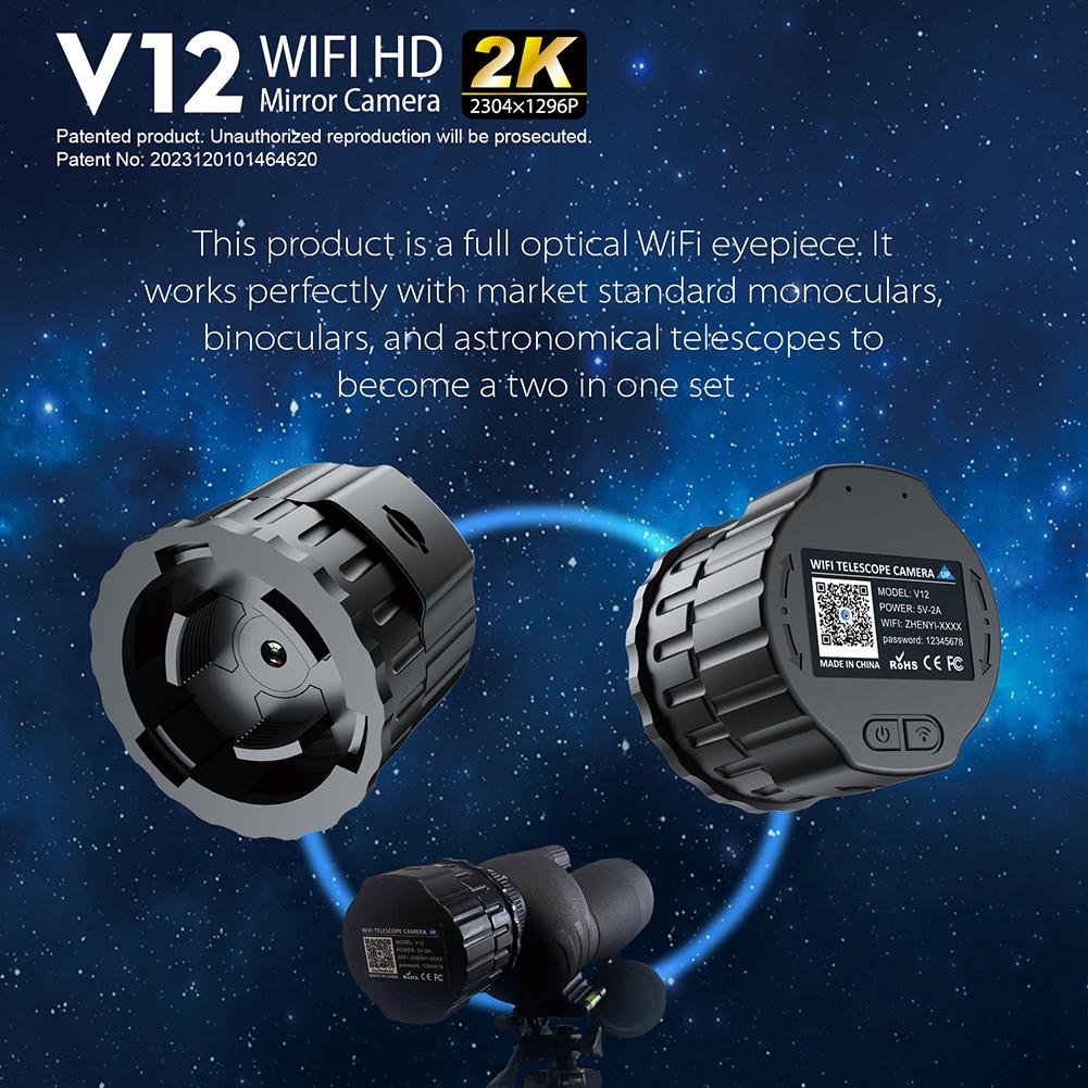 2K High-Definition WiFi Telescope Eyepiece Camera for 25mm-50mm Scopes Electronic Eyepiece Camera Portable Spotting Scope Camera