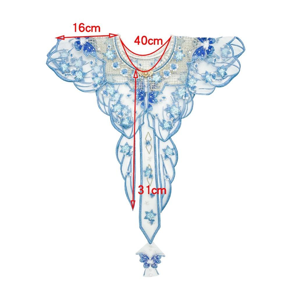 Кружевной шаль на шнуровке Синий с шипами Вышитый Накладной воротник Съемный воротник для рубашки