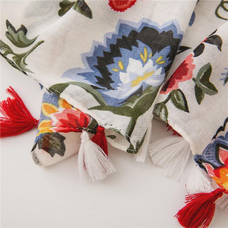 Ethnic Style Colorful Floral Print Summer Shawl – Versatile Cotton & Linen Silk Scarf for Women