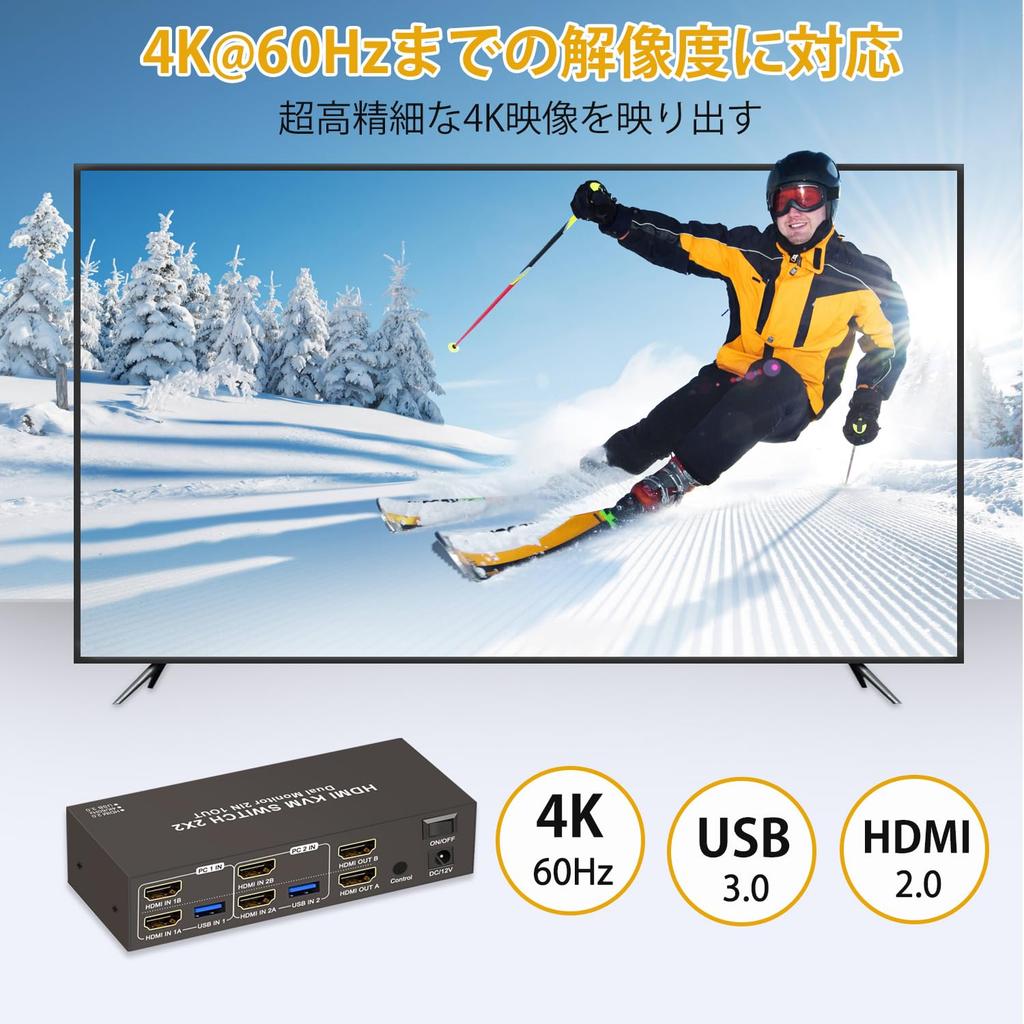 Переключение 2 мониторов Одновременный HDMI KVM-переключатель 4K 60 Гц HDMI 2 входа 2 выхода USB KVM-переключатель Клавиатура Мышь Принтер Сканер Совместное использование USB 2 входа