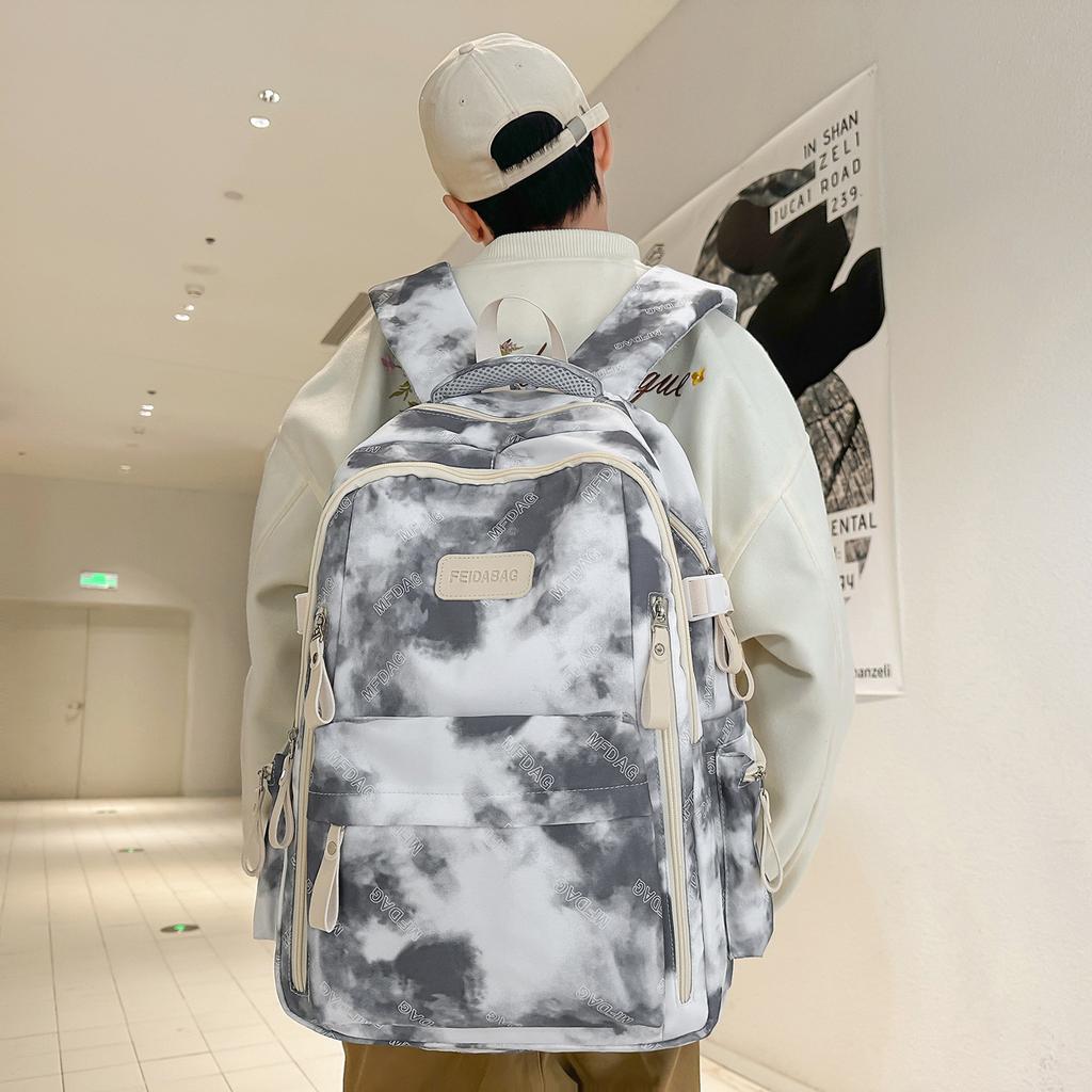 Schoolbag new niche design tie-dye schoolbag female junior high school student lightweight backpack college student leisure travel printed backpack