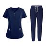 2Pcs/Set Unisex Hospital Uniform Set V-neck Short Sleeve Pockets Tops Elastic Waist Pants Set Quick Drying Hospital Dental Nursing Scrubs Uniforms