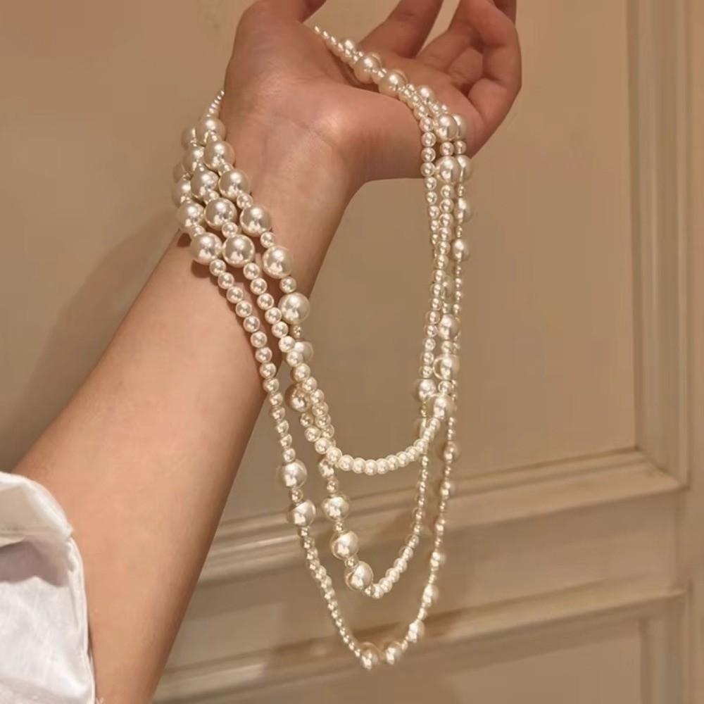 Simulated Pearl Long Necklace Multi-layered Sweater Chain Women's Necklace Jewelry Accessories