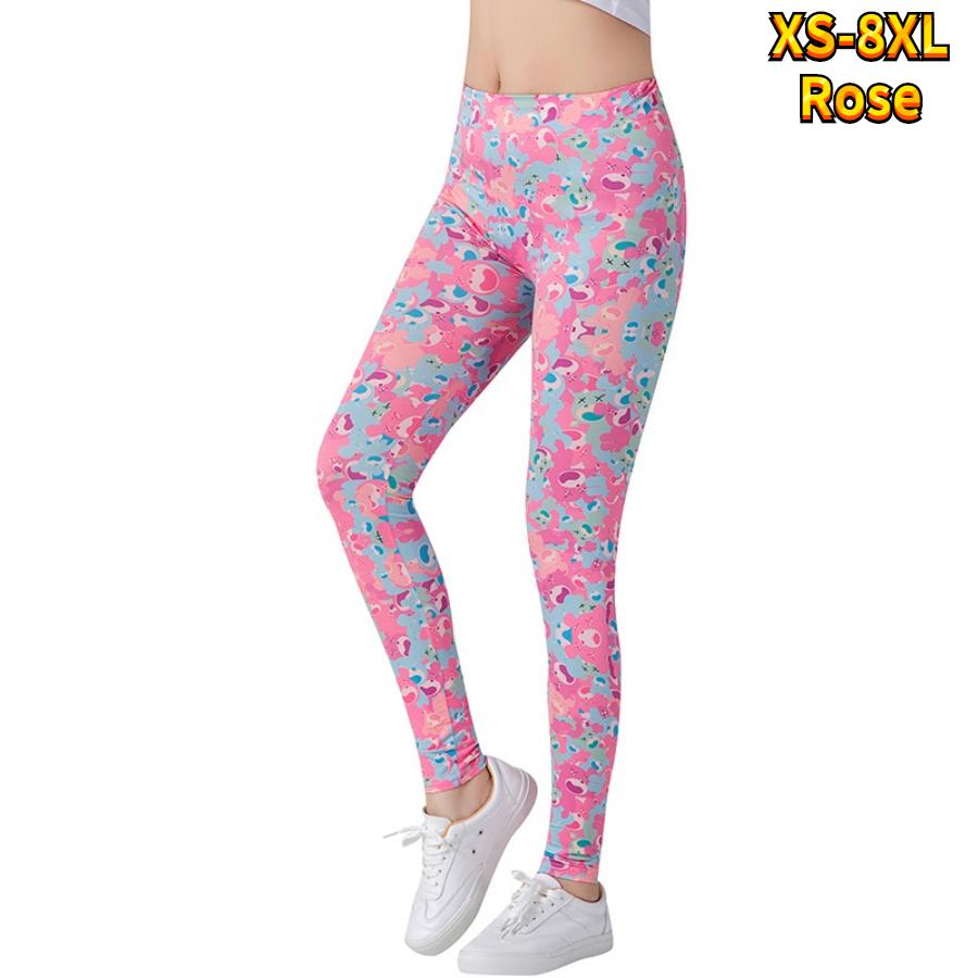 Womens Light Pink Flowers Prints Stretch Yoga Leggings Fitness Running Gym Sports Active Pants