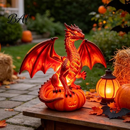 Decorative Light for Bedroom Dragon Solar Garden Light, Halloween Night Resin Gothic Pumpkin Creative Birthday Gift Friends Statue, Medieval