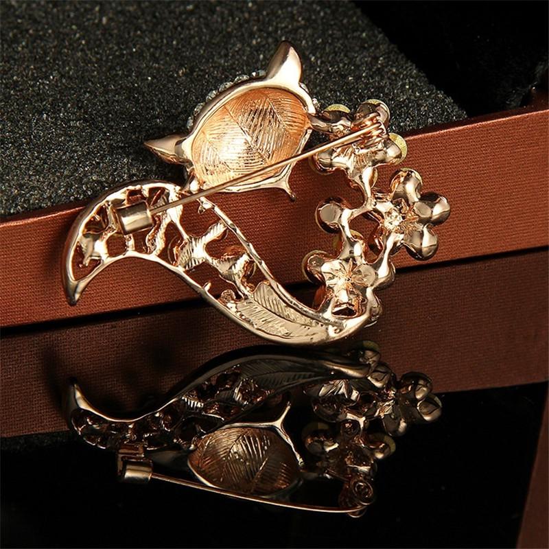 New Creative Female Color Drill Fox Alloy Drill Flower Brooch Rhinestone Fox Design Brooch