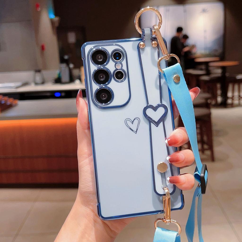 Гальваническое покрытие Любовь Подходит для чехла для мобильного телефона Samsung S25 Ultra S24FE Ремешок на запястье Подставка Шнурок A56 Защитный чехол