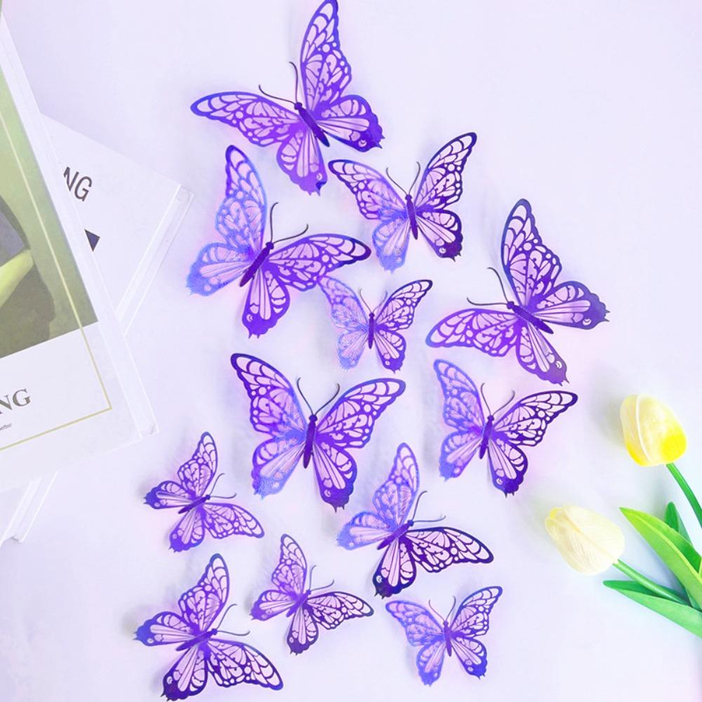 12 шт./набор красочных 3D-бабочки, настенный декор, сделай сам, имитация бабочек, украшения для дома