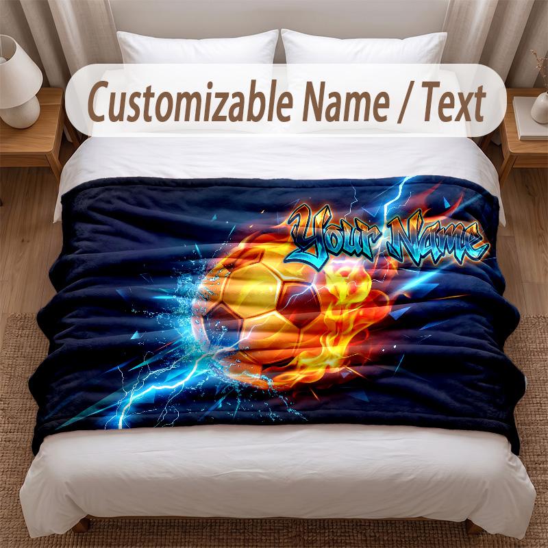 Мягкое одеяло на тему футбола, персонализированное, с печатью имени, теплое одеяло, декор для дома, дивана, спальни