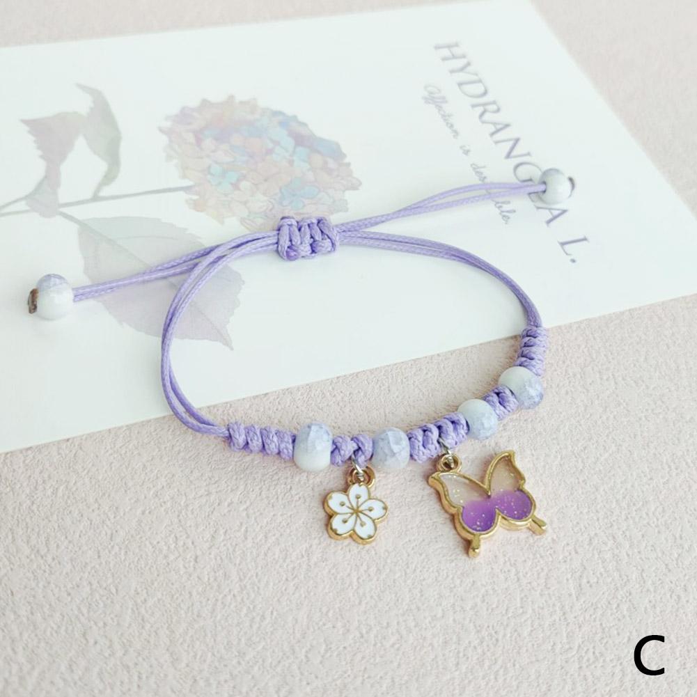 Rinhoo Fashion Handmade Purple Butterfly Flower Bracelet Bangle Sweet For Women Animal Charm Je P6I5