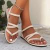 Женские сандалии Женские сандалии на плоской подошве С клипсой для пальца Повседневные римские сандалии 2025 Лето Перекрещенные узкие ремешки Ремешок с пряжкой на щиколотке Женская пляжная обувь