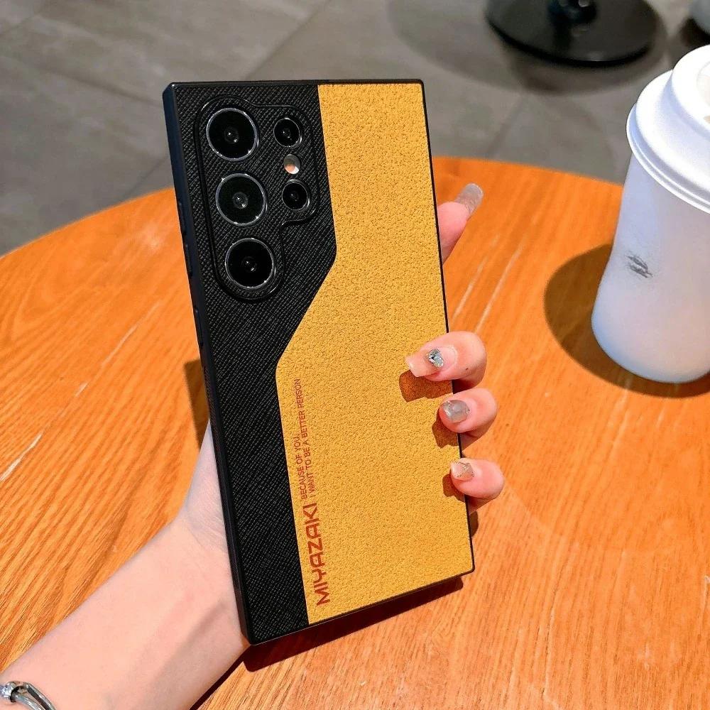 Чехол для телефона Color Collision Leather для Samsung Galaxy S25 S24 Ultra S23 S22+ Plus, защитная задняя крышка с защитой камеры