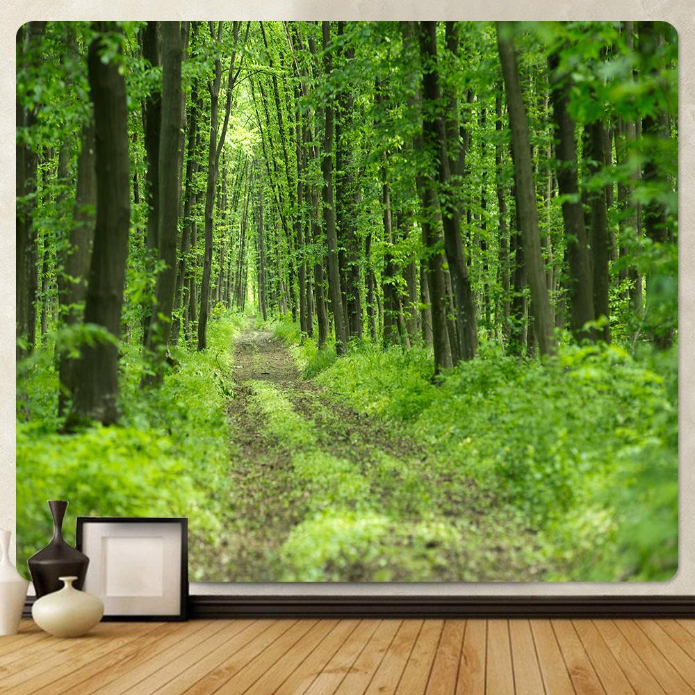 Зеленый лес природный пейзаж с принтом гобелен для дома, гостиной, спальни, Настенный декор, тканевый гобелен