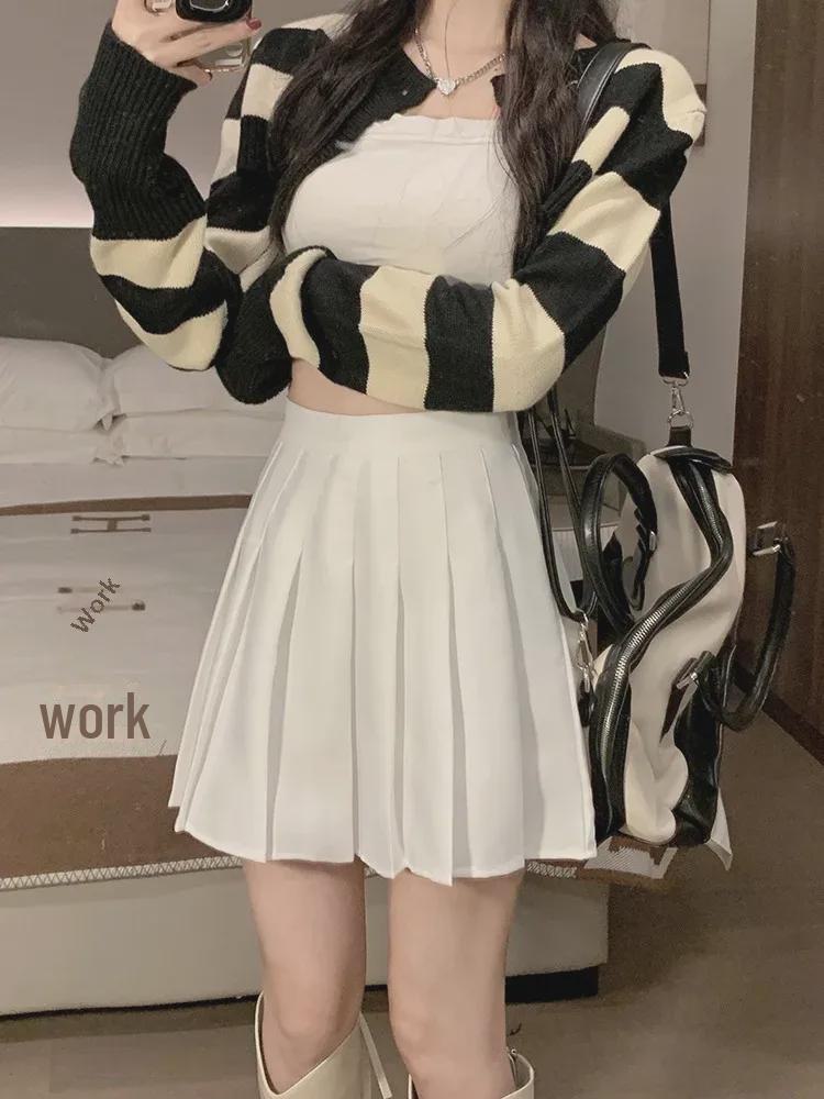 Серая плиссированная юбка с высокой талией - лето 2024 г., утягивающая юбка А-силуэта в корейском стиле для женщин