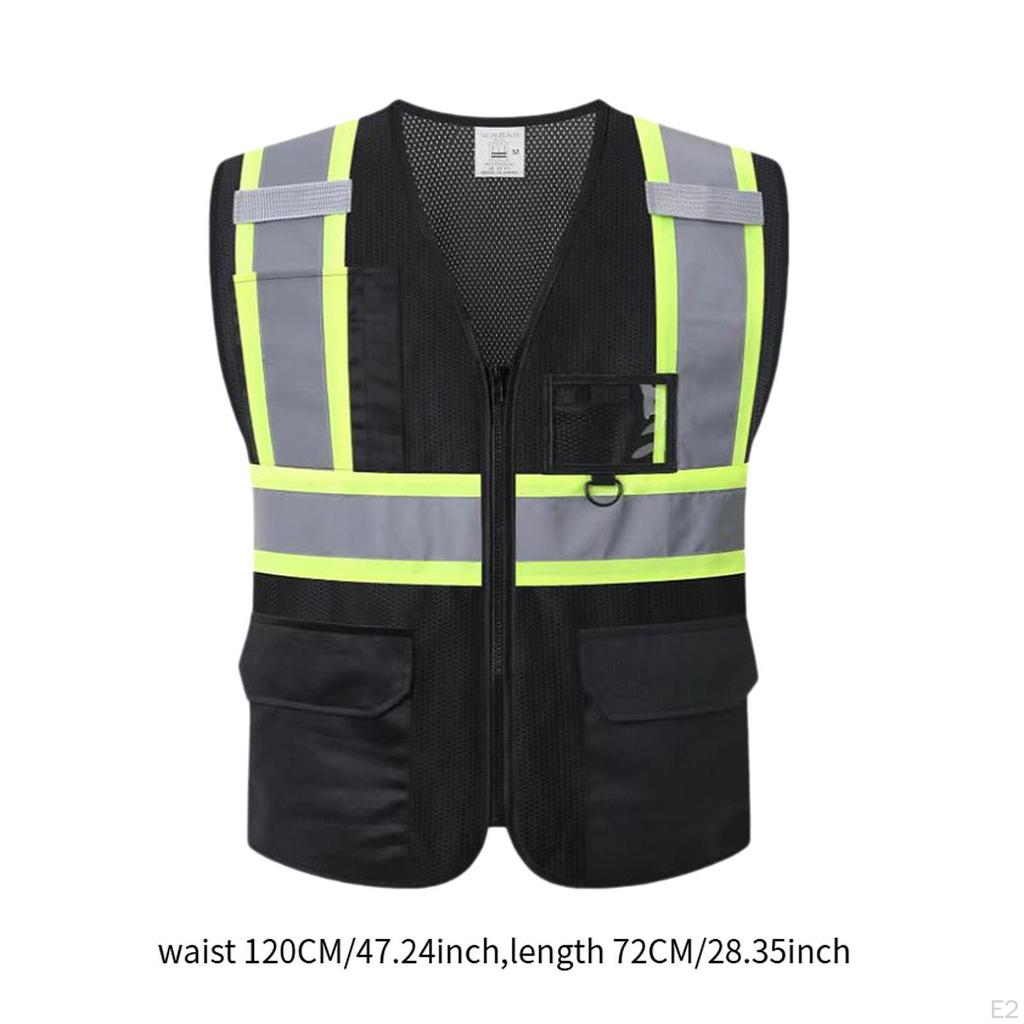 Reflective Safe Vest, High Visibility, Strips with Zipper, Clothing for Running Walking