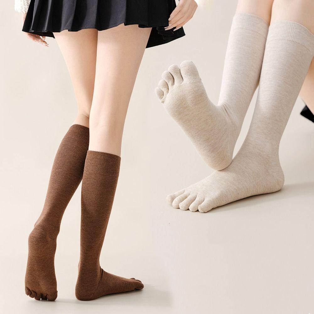Harajuku Split Toe Socks Anti-slip Mid-tube Stocking Women Simple Five Finger Long Socks Lolita JK