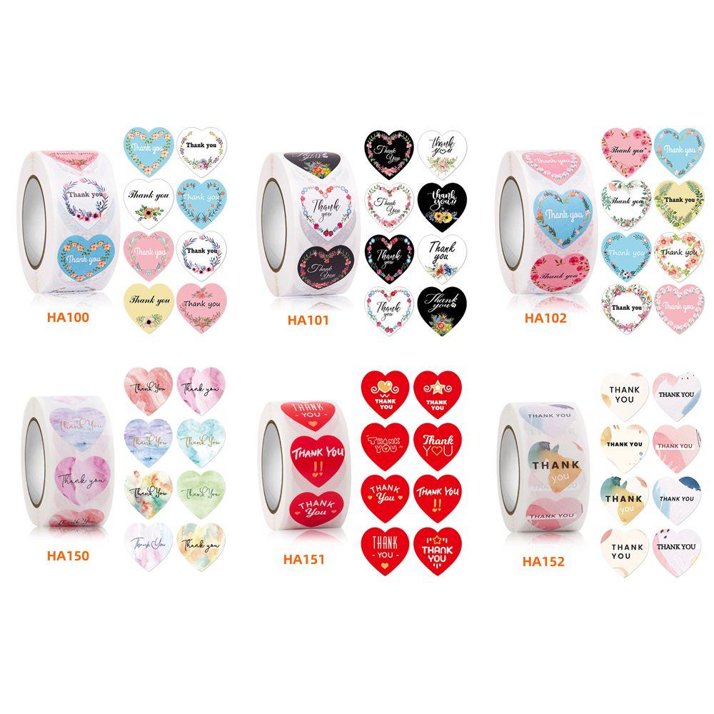 Канцелярские цветочные наклейки в форме сердца с печатью 500 шт./рулон Этикетка Наклейка Спасибо Наклейки