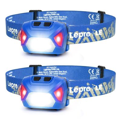 Светодиодный налобный фонарь Lepro Headlight, светодиодный налобный фонарь высокой яркости, работающий от батареек, набор из 2 фар с широким световым пучком, оснащен красным светом, идеально подходит для ночной рыбалки