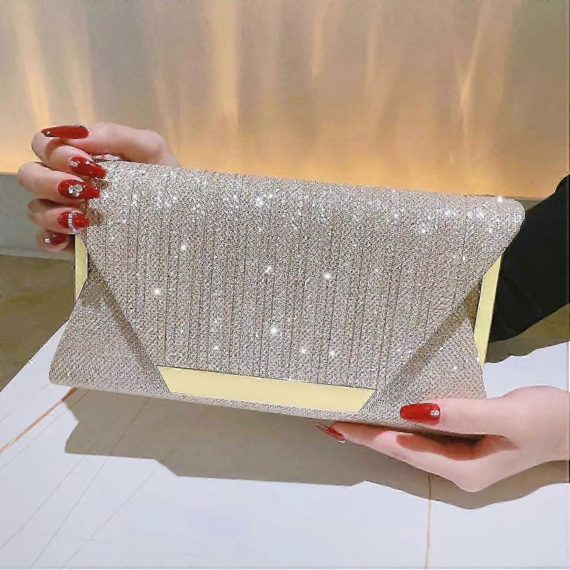Glitter Clutch Purses for Women Evening Bags Flap Envelope Handbags Wedding Party Prom Clutch In Silver and Gold less