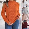 QICED Autumn and Winter Casual Twist Off-the-shoulder Semi-high Neck Long-sleeved Pullover Sweater Women's Wear