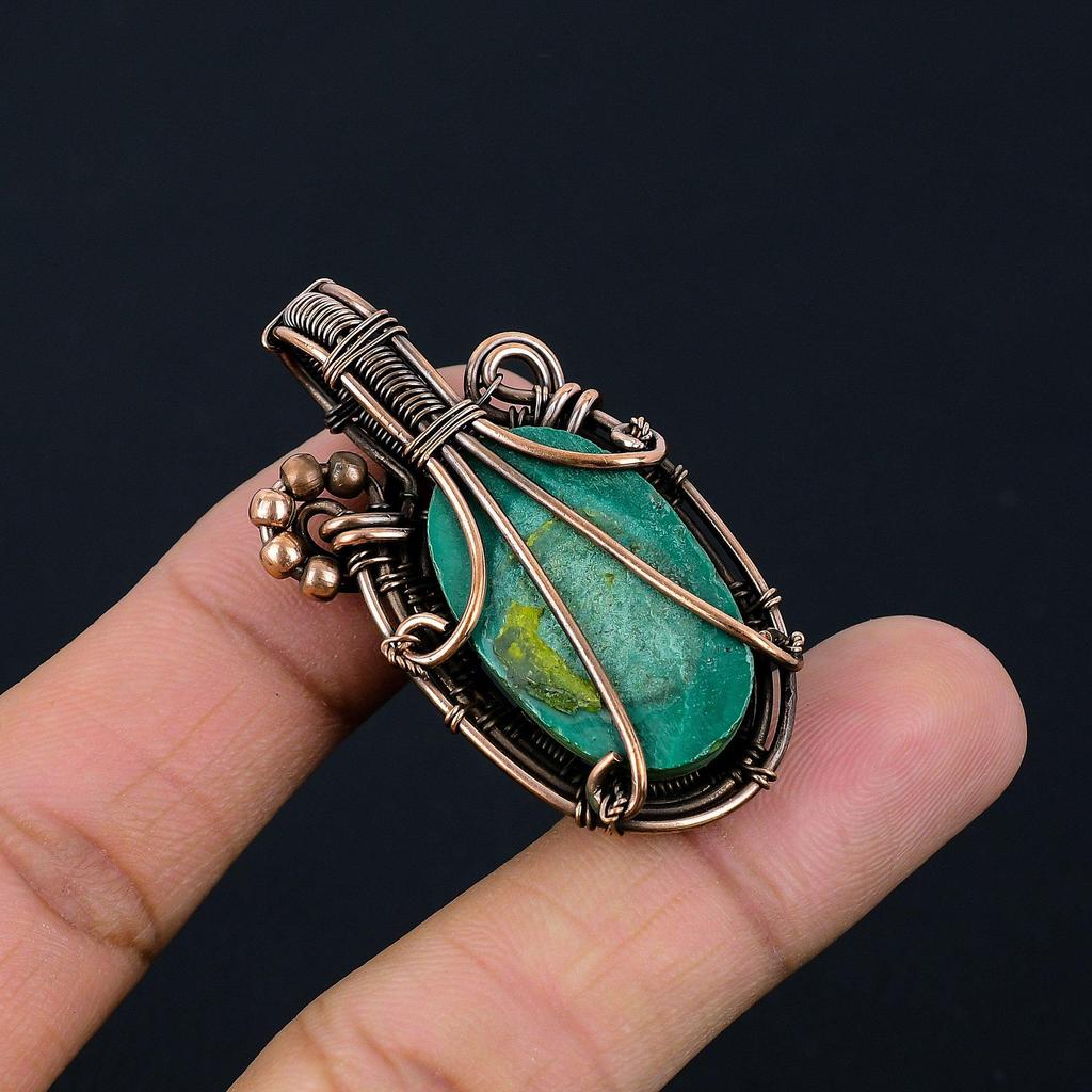 Malachite Pendant, 999 Copper Wire Wrapped Pendant Jewelry. Gift For Women Handmade Pendant Gemstone Jewelry