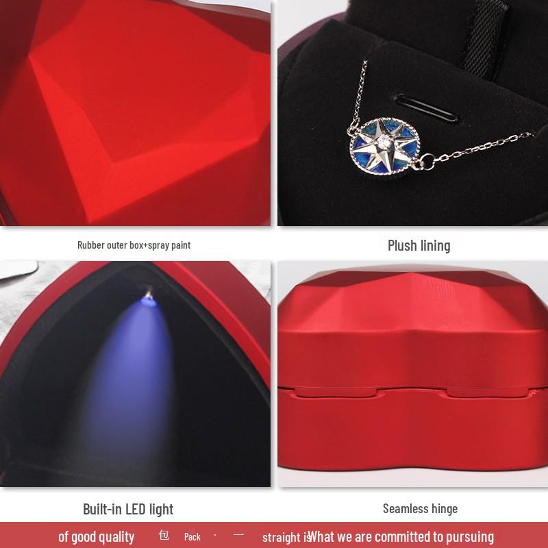 Elegant Heart-Shaped Jewelry Box with LED Light for Ring or Necklace.