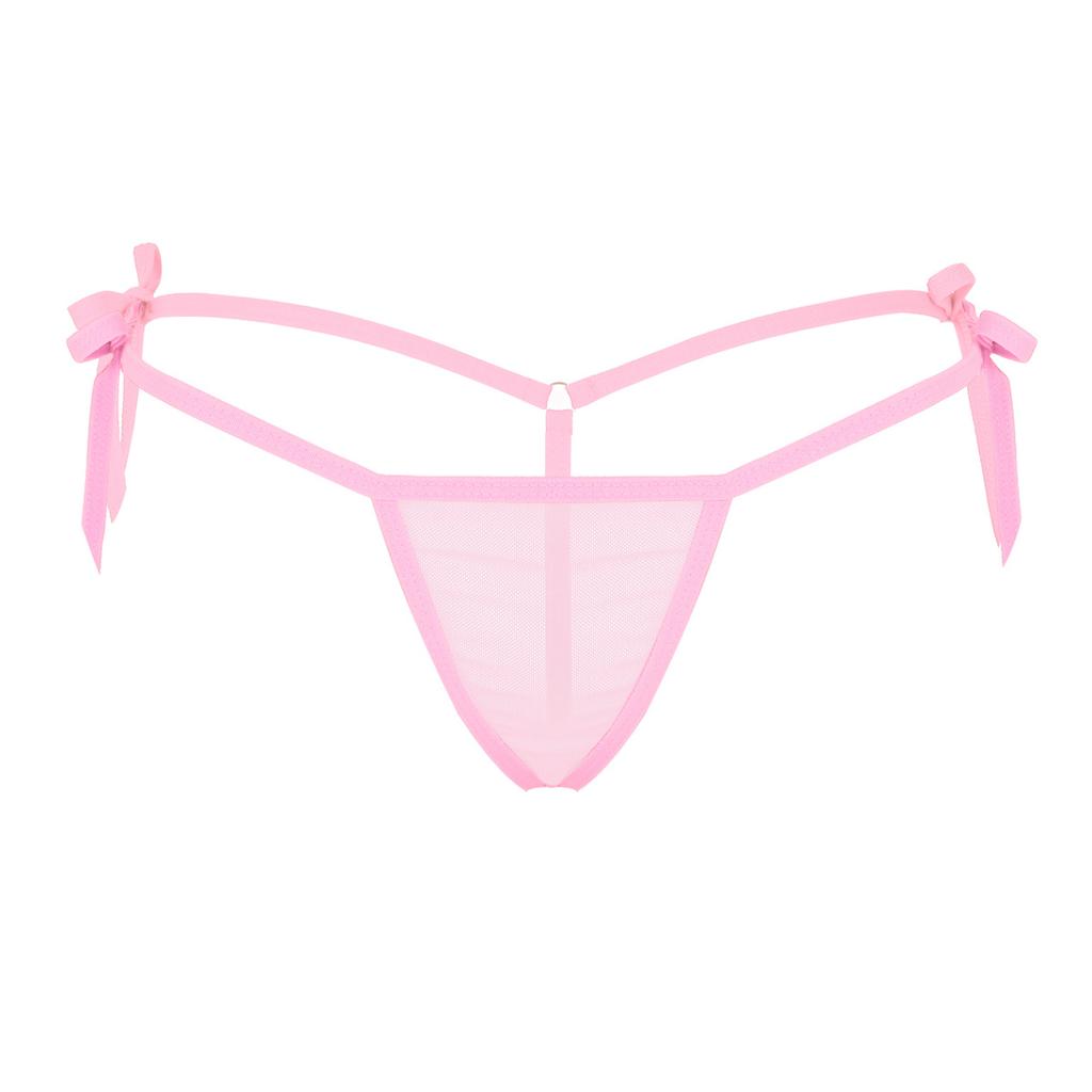 Women Mesh See Through Low Rise Tie-Side T-Back Mini G-String Thong Bikini Briefs Underwear