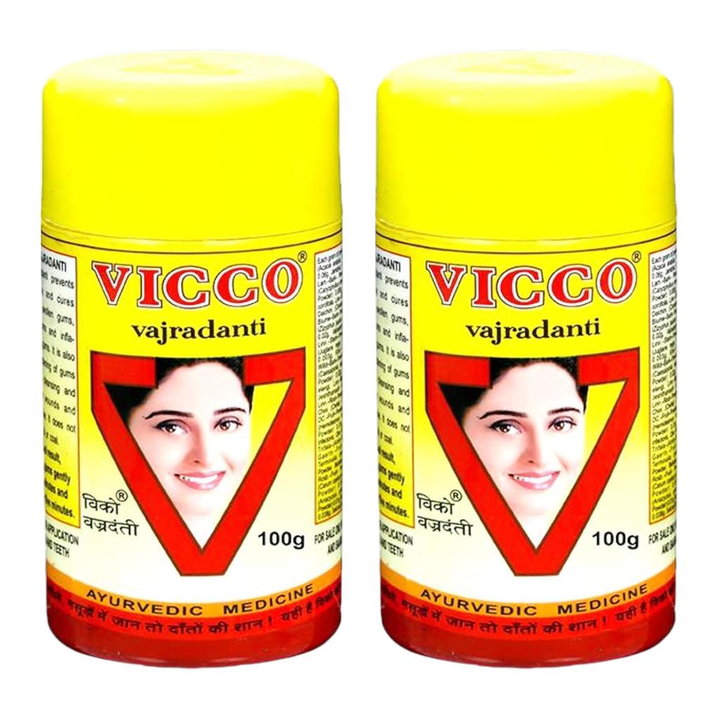 Vicco Аюрведический зубной порошок Ваджраданти 100 г X Упаковка из 2 шт. | Травяной уход за полостью рта для крепких зубов и здоровых десен