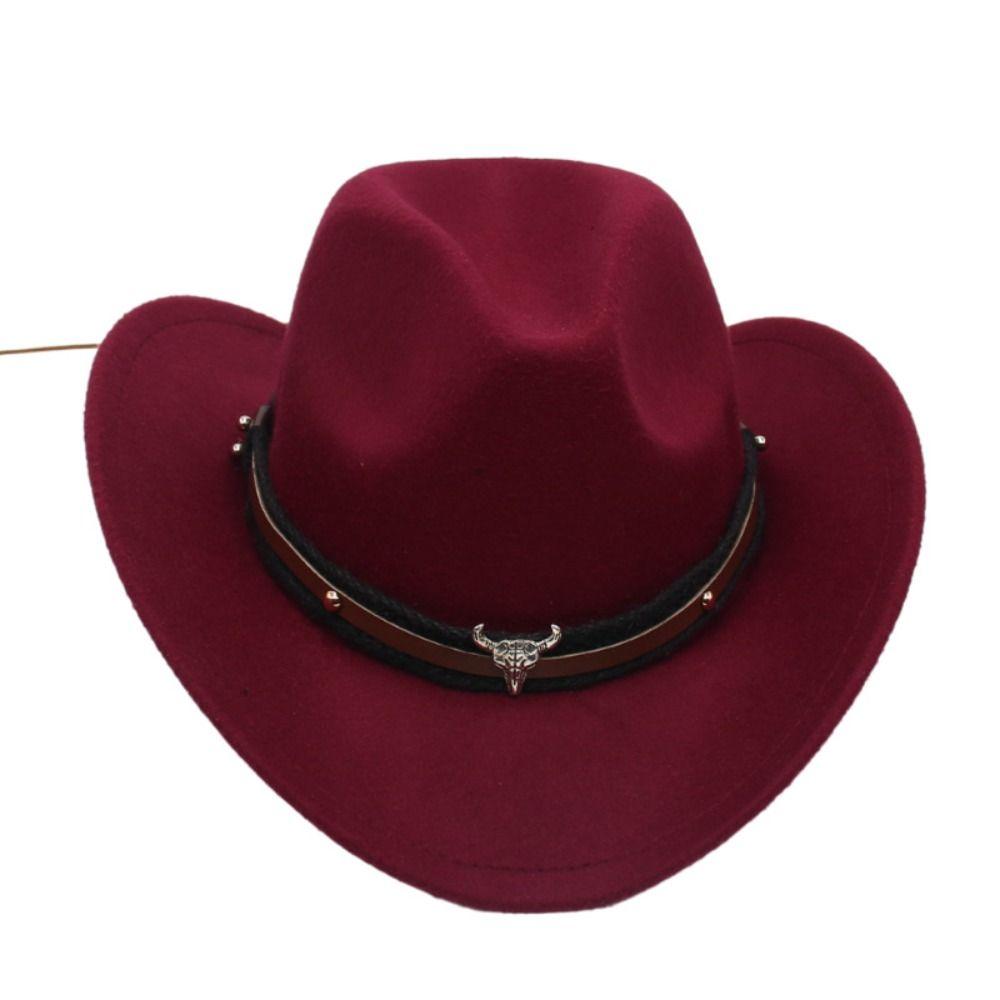 Ox Head Belt Tibetan Style Top Hat Roll Brim Cowgirl Cap New Western Cowboy Hat Men