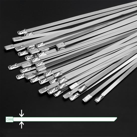 50 Pcs Metal Zip Ties Heavy Duty Stainless Steel Cable Ties for Outdoor Use Self-locking Wire Ties for Exhaust Wrap Chain Link Fence Parts