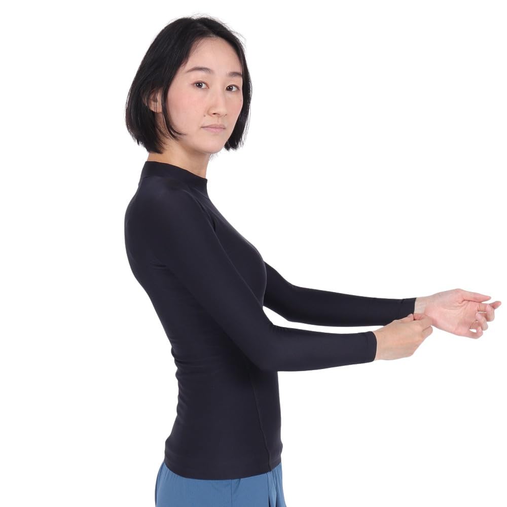 Футболка с высоким воротом и длинным рукавом, черная, 2 л [YONEX], женская футболка (007)