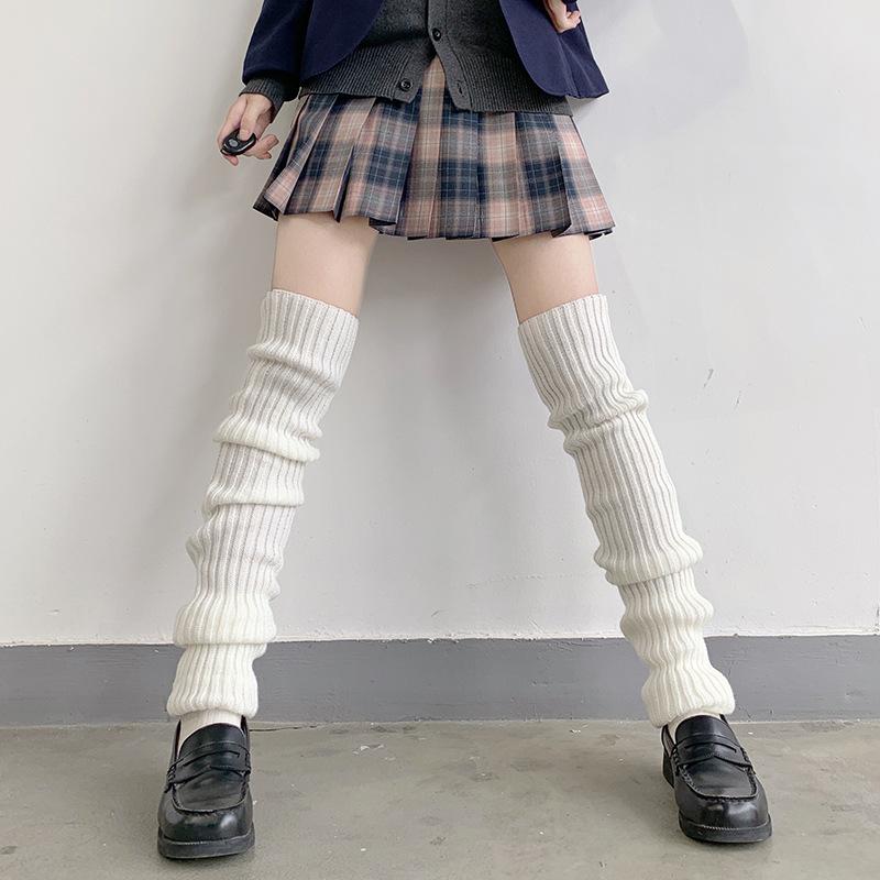 Japanese Lolita bow cute hairball knitted socks cover women's winter leg warmers stacking socks white jk socks