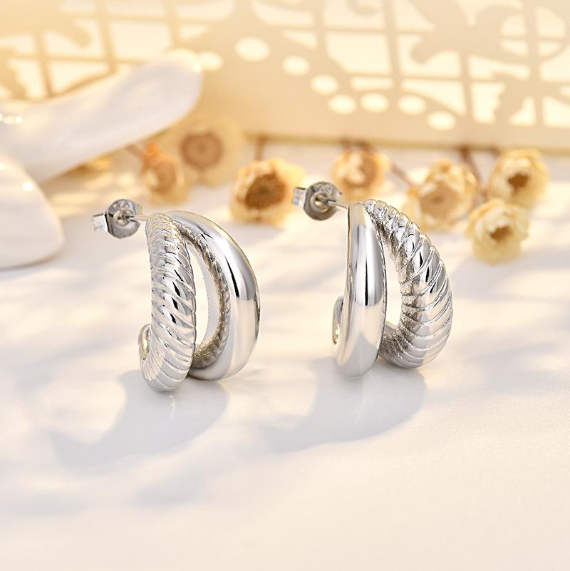 Двухслойные серьги-кольца с плетением, не тускнеющие, C-образные серьги неправильной формы