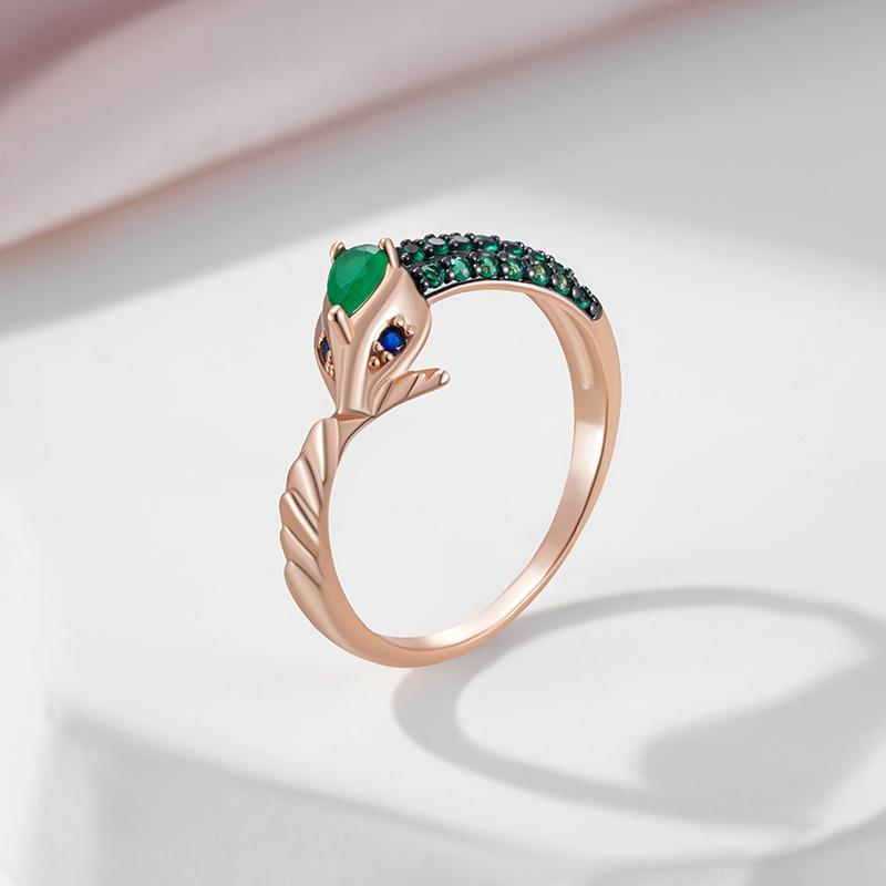 Современное кольцо-змея Ouroboros с черным акцентом, розовое золото, ювелирные изделия с зеленым цирконом, стильные женские аксессуары в русском стиле