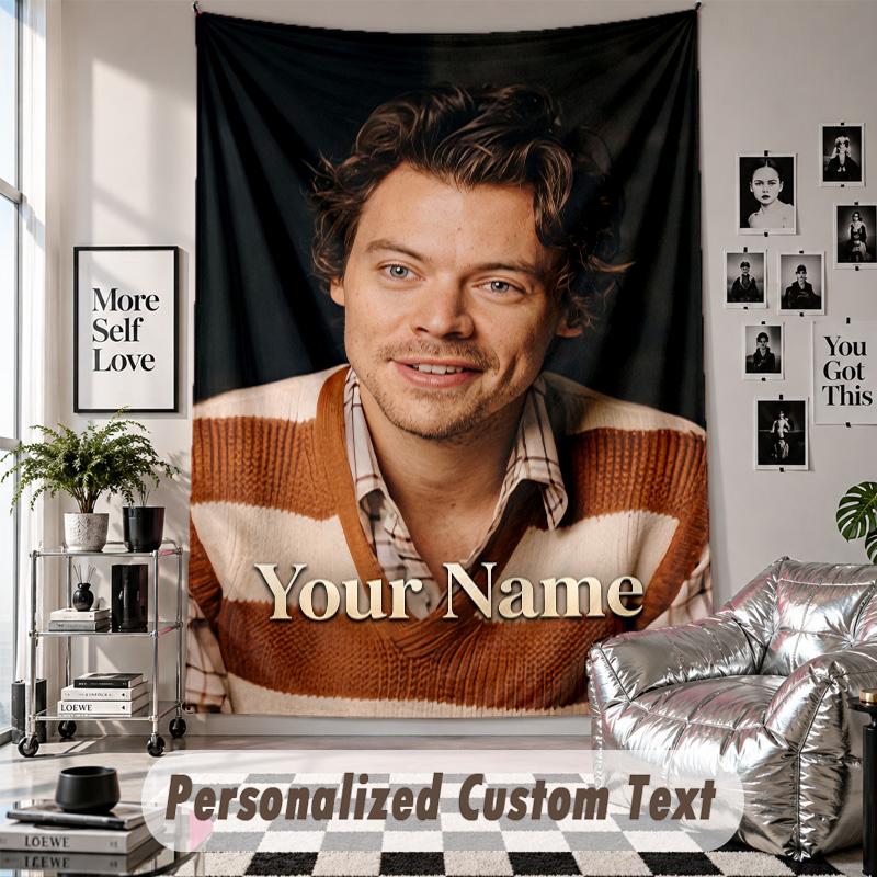 Wall Hanging Tapestry With Custom Name & Text, Harry Styles Decorative Tapestry For Bedroom
