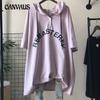 Women's T-shirt Plus Size Hooded Mid-Length Short Sleeve Loose Belly Shading Tops