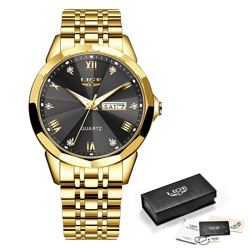 LIGE Новые мужские модные часы, роскошные деловые кварцевые часы из нержавеющей стали, водонепроницаемые часы, ночное свечение, дата, хронометр, часы