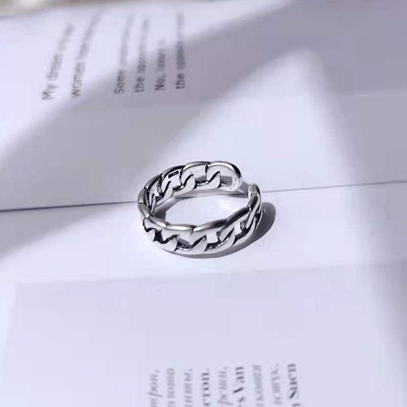Thai Silver Retro Open Knuckle Ring: Trendy Flattened Chain Design for Index or Pinky Finger