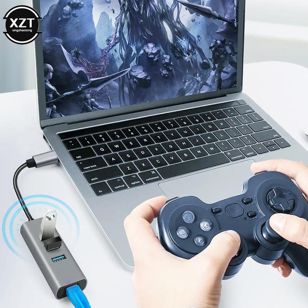 Chips RTL8153 USB Type C to RJ45 Wired Network Card Super Speed 3 ports USB 3.0 to Ethernet 1000Mbps Adapter For Macbook PC