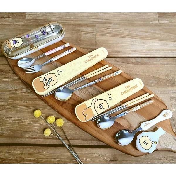 Lilpang Kakao Friends Children's Chunsik Space Efficient Vacuum Spoon Case Set M, Mixed Colors, Case + Spoon + Chopsticks, 1 Set