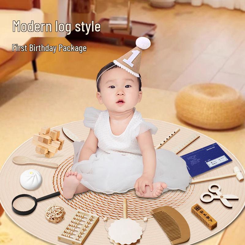 Solid Wood First Birthday Set for Boys & Girls: Complete Decoration Props
