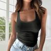 Women Tops U-Neck Sleeveless Slim Fit Solid Color Tank Tops Ribbed Elastic
