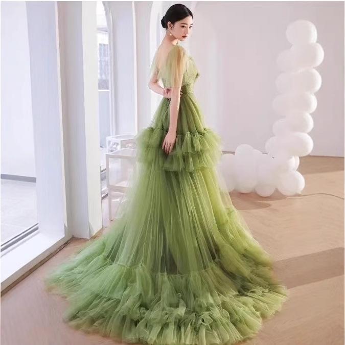 Новая студийная тематическая одежда Мори с V-образным вырезом, зеленая пышная юбка, цветная пряжа, романтичная принцесса, фото на лужайке, юбка для торта