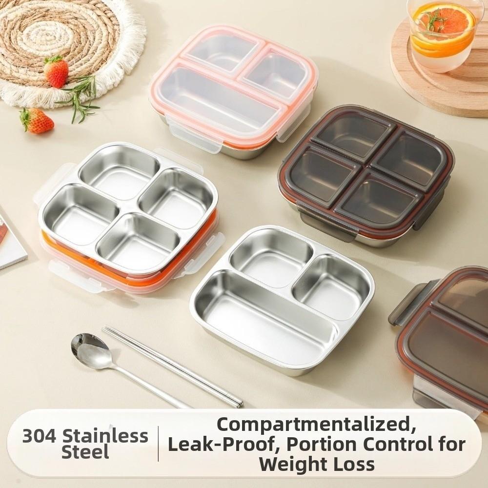 Leak Proof Stainless Steel  Lunch Box 3/ 4 Grids Student Meal Plate Food Container  Microwave Oven