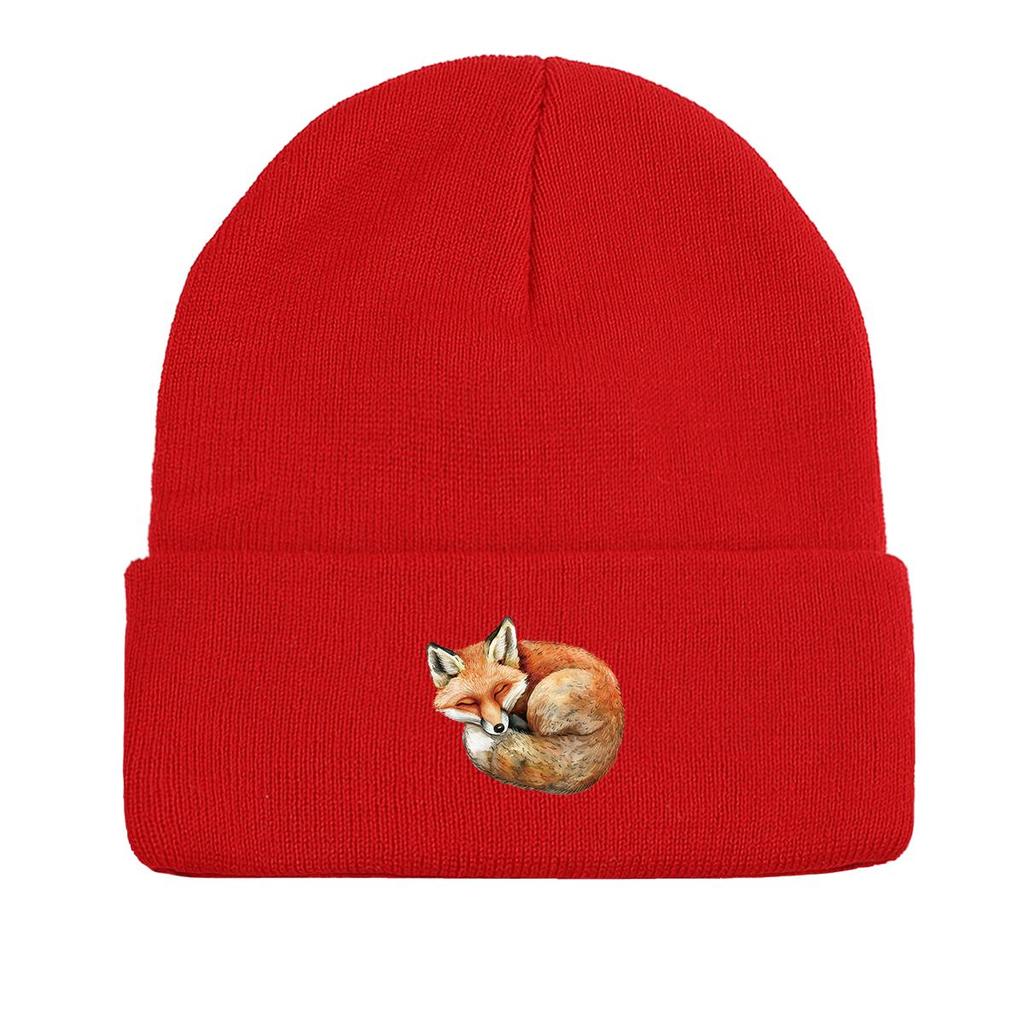 Curl Up Fox Winter Knitted Cap Beanie, Animal Man Cap Thermal Lightweight Stylish Gorro Knit Hat Beanie